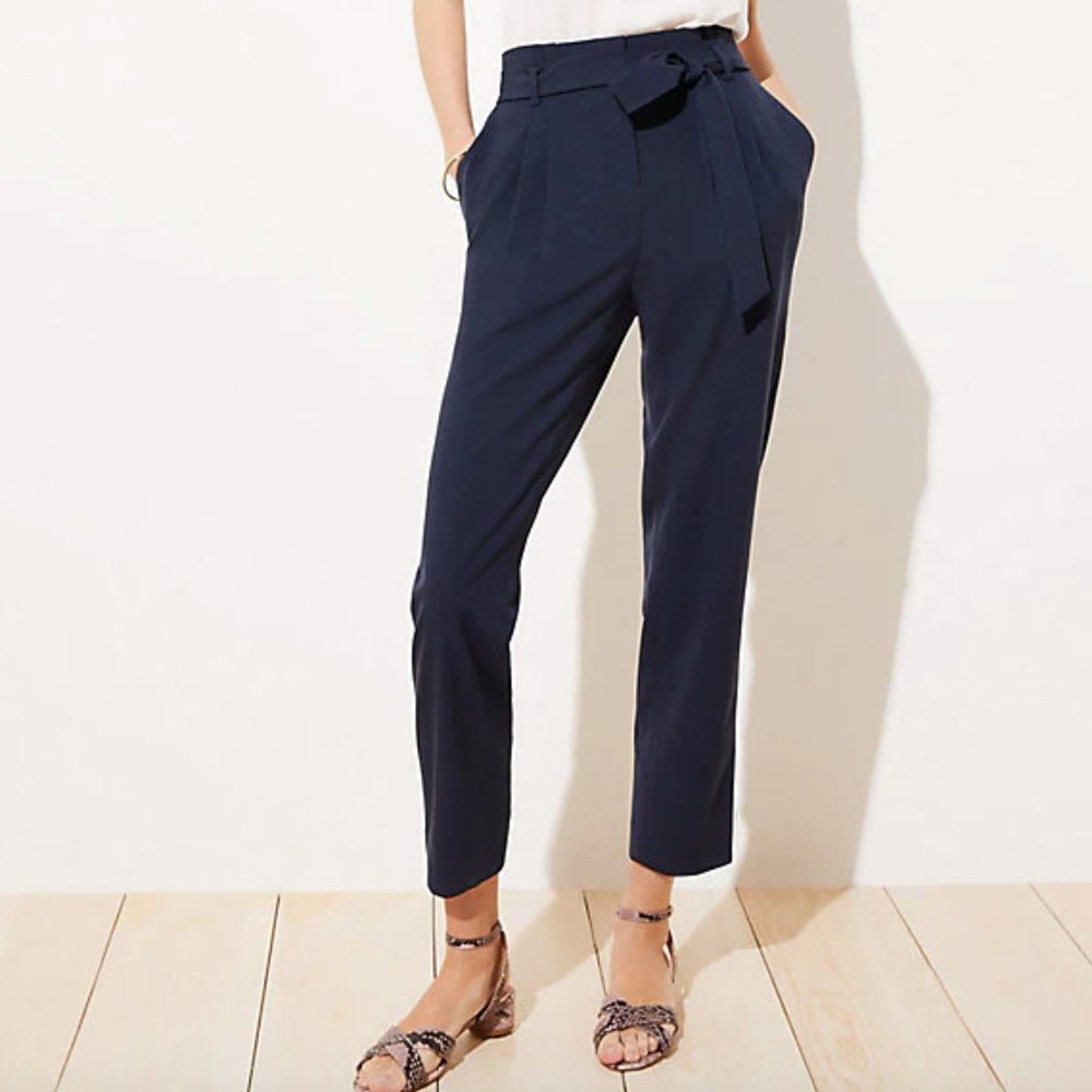 LOFT STRAIGHT LEG TROUSERS WITH TIE BELT